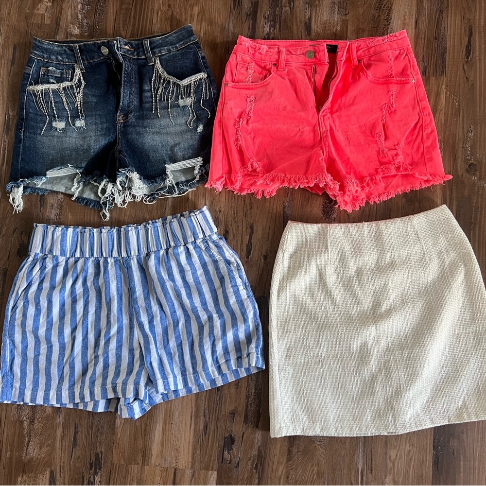 Neon Pink Distressed Denim Shorts